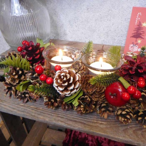Apple and Pine Cone Christmas Tea Light Holder Christmas Candle Holders
